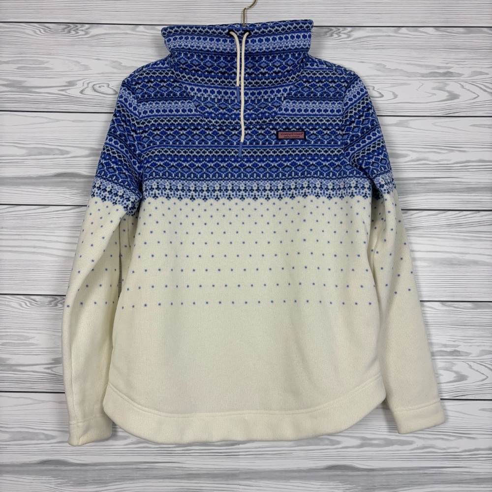 Vineyard Vines Fair Isle Sweater Fleece Funnel Neck Shep Shirt Size Small - Picture 2 of 10